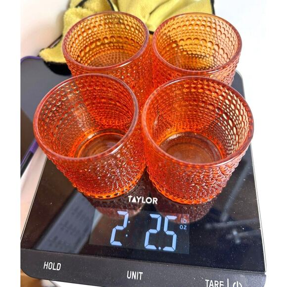 Set Of 4 Vintage Amber Bubble Glass Votive Candle Holders Cups - Picture 8 of 8